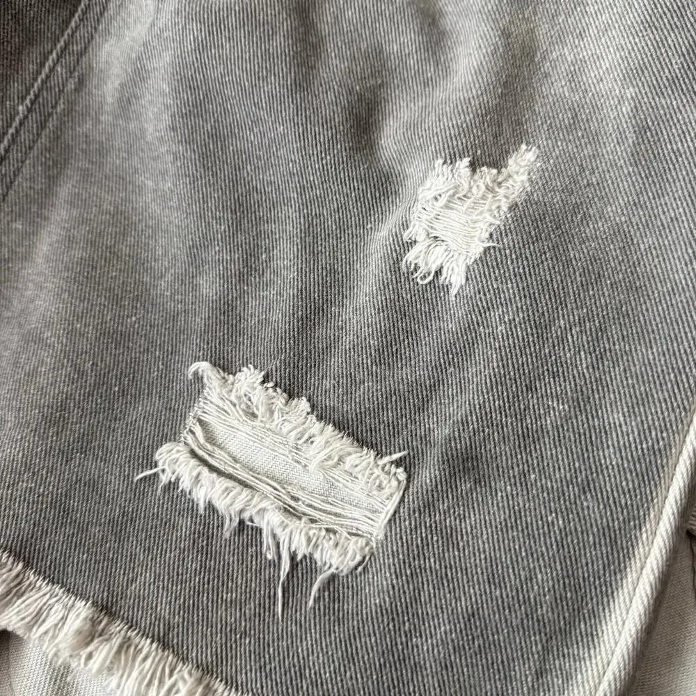 POL overall skirt distressed gray denim ripped torn mini jean overalls S small - Picture 14 of 16